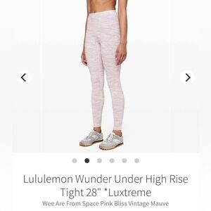 Lululemon Wunder Under High Rise 28” leggings- pink- size 4